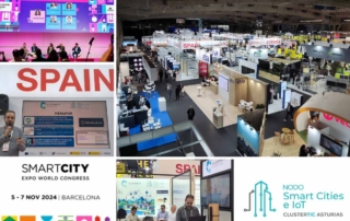 Collage presencia Cluster TIC Asturias y Nodo Smart Cities e IoT de Asturias en la feria Smart City Expo World Congress Barcelona 2024